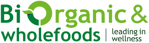 Logo of BiOrganic & Wholefoods with green text on a white background
