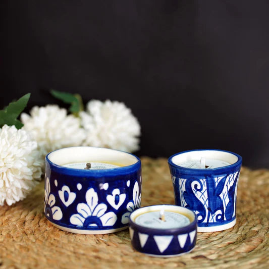 ORGANIKS PLUS BLUE POTTERY CANDLE LAVENDAR